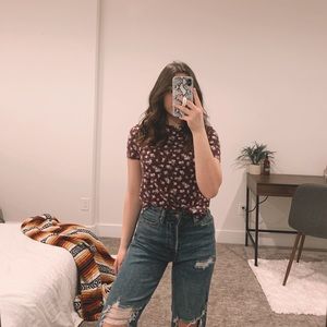 Purple short sleeve floral top